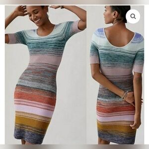 Anthropologie Space Dyed Knitted Stretchy Mini Scoop Neck Dress Sz XS